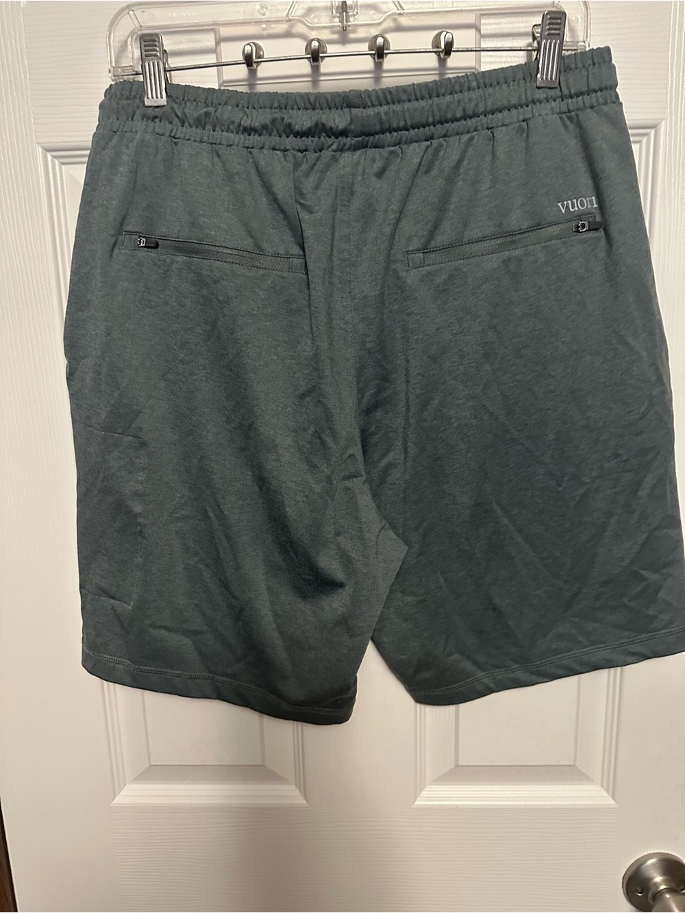 Vuori Men's Athletic Shorts in Slate Green with Cream Drawcord - Picture 4 of 6